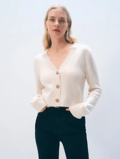 White + Warren Cashmere Button Cardigan Soft White Sweater