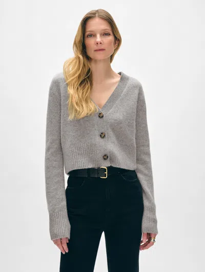 White + Warren Cashmere Button Cardigan Sweater In Grey Heather
