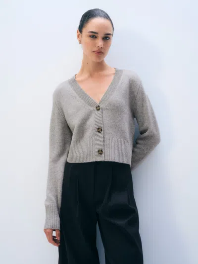 White + Warren Cashmere Button Cardigan Sweater In Grey Heather In Gray