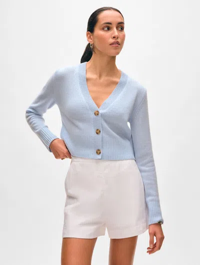 White + Warren Cashmere Button Cardigan Sweater In Pale Blue Mist
