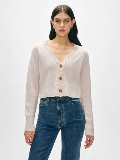 White + Warren Cashmere Button Cardigan Sweater In Soft White