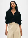 White + Warren Cashmere Button Down Shirt Sweater In Black In Black