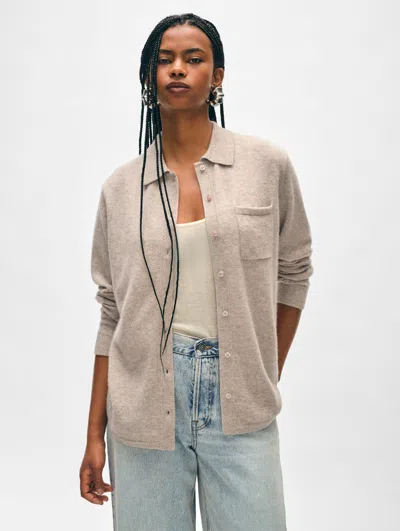 White + Warren Cashmere Button Down Shirt Sweater In Sand Wisp Heather