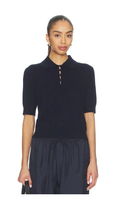White + Warren Cashmere Button Polo In Deep Navy