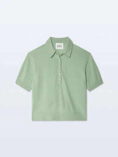 White + Warren Cashmere Button Polo Cool Sage Sweater In Green