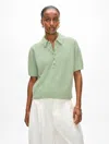 White + Warren Cashmere Button Polo Sweater In Cool Sage In Cool Sage