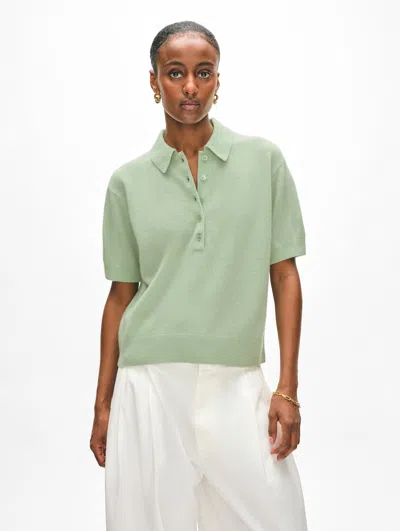 White + Warren Cashmere Button Polo Sweater In Cool Sage