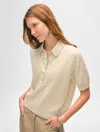 White + Warren Cashmere Button Polo Sweater In Natural Heather In Natural Heather