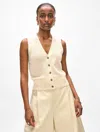 White + Warren Cashmere Button Vest Top In Natural Heather In Natural Heather