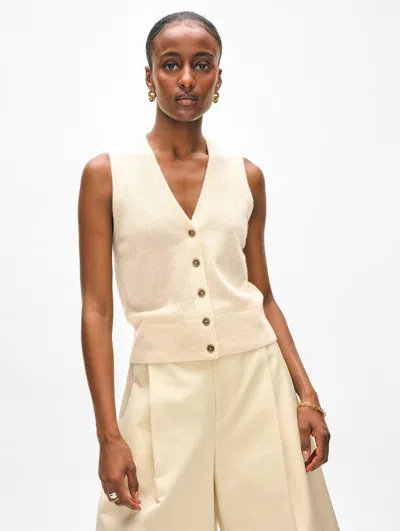 White + Warren Cashmere Button Vest Top In Natural Heather