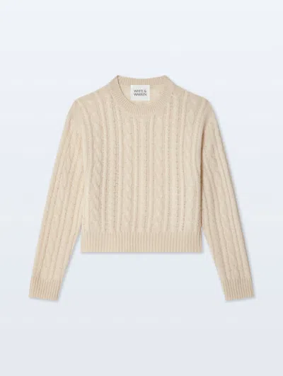 White + Warren Cashmere Cable Crewneck Natural Heather Top In Brown