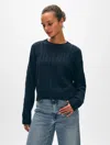 White + Warren Cashmere Cable Crewneck Top In Deep Navy Blue In Deep Navy Blue