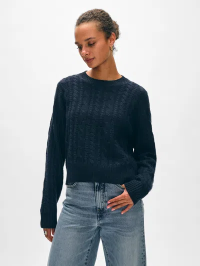 White + Warren Cashmere Cable Crewneck Top In Deep Navy Blue