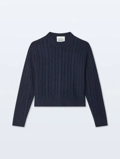 White + Warren Cashmere Cable Crewneck Top In Deep Navy Blue