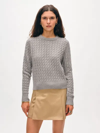 White + Warren Cashmere Cable Crewneck Top In Grey Heather