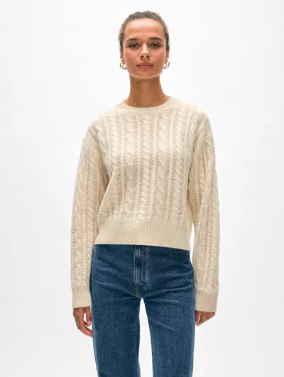 White + Warren Cashmere Cable Crewneck Top In Natural Heather