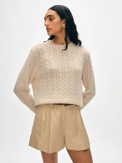 White + Warren Cashmere Cable Crewneck Top In Natural Heather