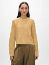 White + Warren Cashmere Cable Crewneck Top In Vintage Gold In Vintage Gold