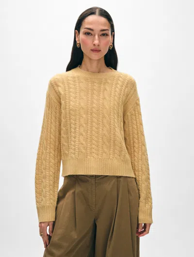 White + Warren Cashmere Cable Crewneck Top In Vintage Gold