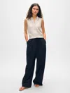 White + Warren Cashmere Cable Sleeveless Polo Sweater In Soft White/deep Navy Blue