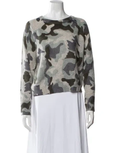 Pre-owned White + Warren Cashmere Camouflage Print Sweater In Neutrals