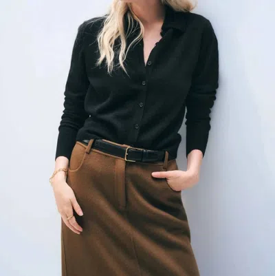 White + Warren Cashmere Collared Cardigan Sweater In Black