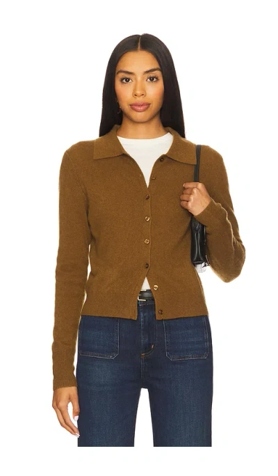 White + Warren Cashmere Collared Cardigan In Golden Brown