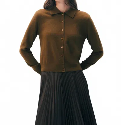 White + Warren Cashmere Collared Cardigan In Golden Brown