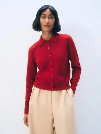 White + Warren Cashmere Collared Cardigan Sweater In Deep Crimson In Red