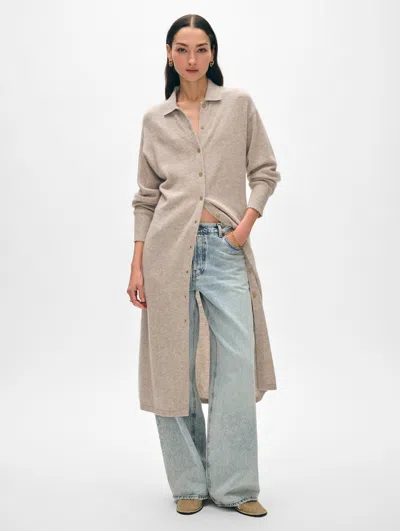 White + Warren Cashmere Collared Duster Cardigan Sweater In Sand Wisp Heather