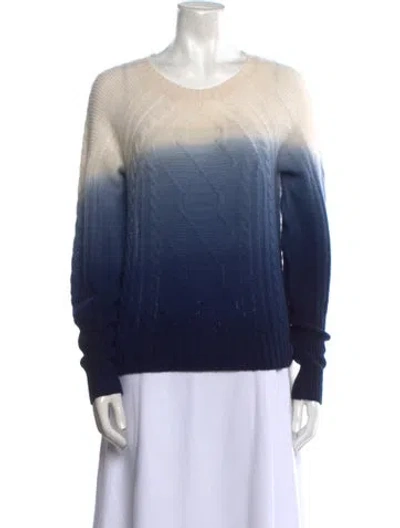 Pre-owned White + Warren Cashmere Colorblock Pattern Sweater In Blue