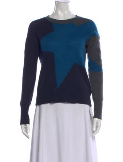 Pre-owned White + Warren Cashmere Colorblock Pattern Sweater In Blue