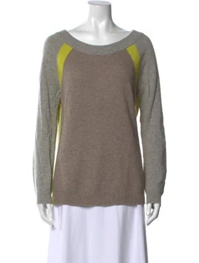 Pre-owned White + Warren Cashmere Colorblock Pattern Sweater In Gray