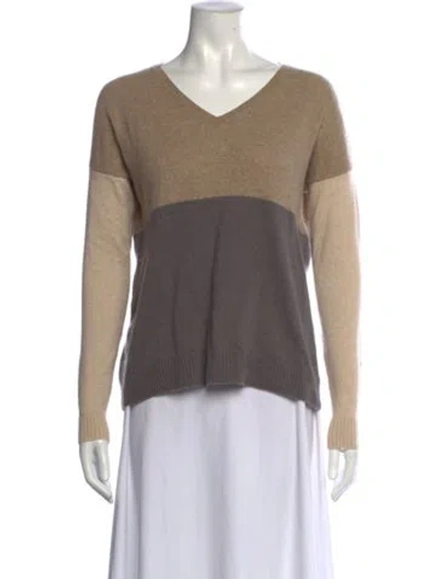 Pre-owned White + Warren Cashmere Colorblock Pattern Sweater In Neutrals