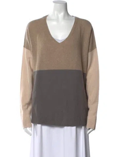 Pre-owned White + Warren Cashmere Colorblock Pattern Sweater W/ Tags In Neutral