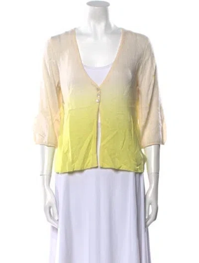 Pre-owned White + Warren Cashmere Colorblock Pattern Sweater In Yellow