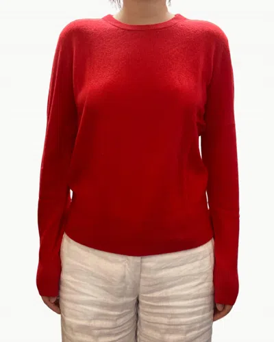 White + Warren Cashmere Core Crewneck Sweater In Bright Scarlet In Red