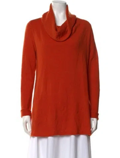 Pre-owned White + Warren Cashmere Cowl Neck Sweater In Orange