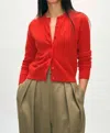 White + Warren Cashmere Crewneck Cardigan Sweater In French Red