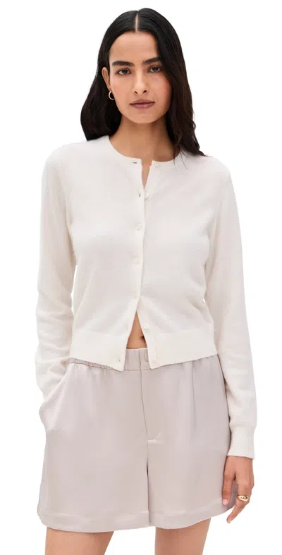 White + Warren Cashmere Crew Neck Cardigan Soft White
