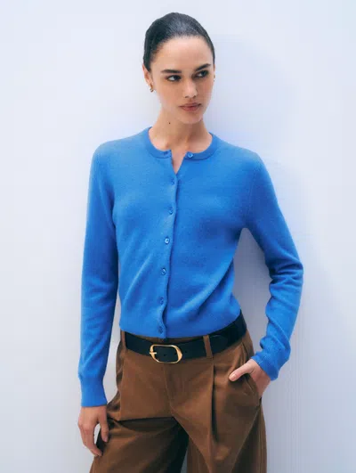 White + Warren Cashmere Crewneck Cardigan Blue Canvas Sweater