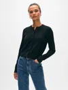White + Warren Cashmere Crewneck Cardigan Sweater In Black In Black