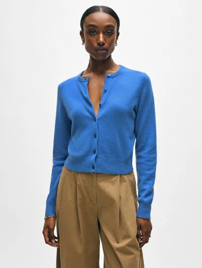 White + Warren Cashmere Crewneck Cardigan Sweater In Blue Canvas