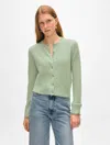White + Warren Cashmere Crewneck Cardigan Sweater In Cool Sage In Cool Sage