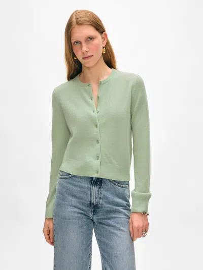 White + Warren Cashmere Crewneck Cardigan Sweater In Cool Sage