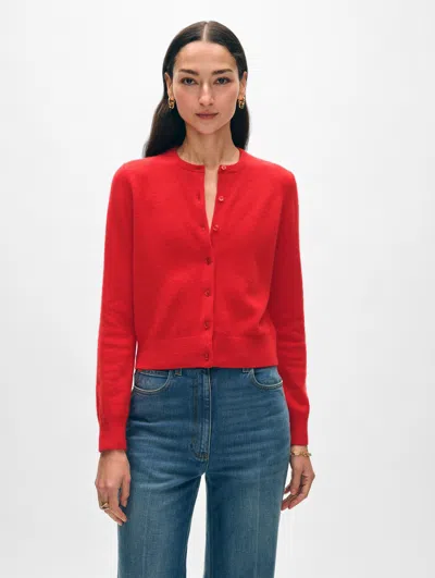 White + Warren Cashmere Crewneck Cardigan Sweater In Desert Red