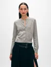 White + Warren Cashmere Crewneck Cardigan Sweater In Grey Heather In Grey Heather