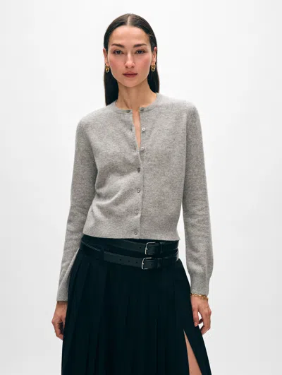 White + Warren Cashmere Crewneck Cardigan Sweater In Grey Heather