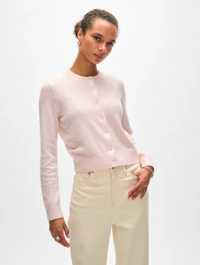 White + Warren Cashmere Crewneck Cardigan Sweater In Pink Sand
