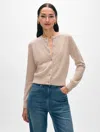 White + Warren Cashmere Crewneck Cardigan Sweater In Sand Wisp Heather In Sand Wisp Heather
